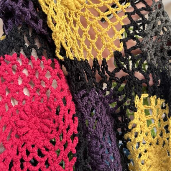 Handmade Granny Square Poncho Small Colorful Pullover Crochet Retro Boho Hippie - Picture 5 of 5